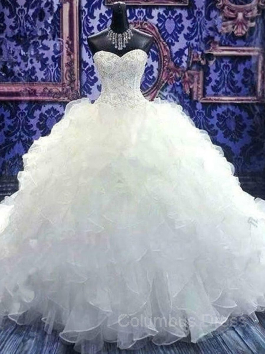 Ball Gown Sweetheart Cathedral Train Organza Corset Wedding Dresses With Beading outfit, Wedding Dresses Costs