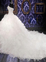 Ball Gown Sweetheart Cathedral Train Organza Corset Wedding Dresses With Beading outfit, Wedding Dresses Cost