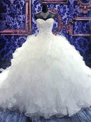 Ball Gown Sweetheart Cathedral Train Organza Corset Wedding Dresses With Beading outfit, Wedding Dress Shoe
