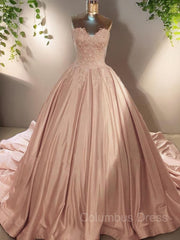 Ball Gown Sweetheart Court Train Satin Evening Dresses With Appliques Lace outfit, Bridesmaid Dresses Mismatched Spring Colors