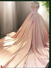 Ball Gown Sweetheart Court Train Satin Evening Dresses With Appliques Lace outfit, Bridesmaids Dresses Winter Wedding