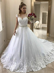 Ball Gown Sweetheart Court Train Tulle Corset Wedding Dresses With Belt/Sash outfits, Wedding Dress Fits