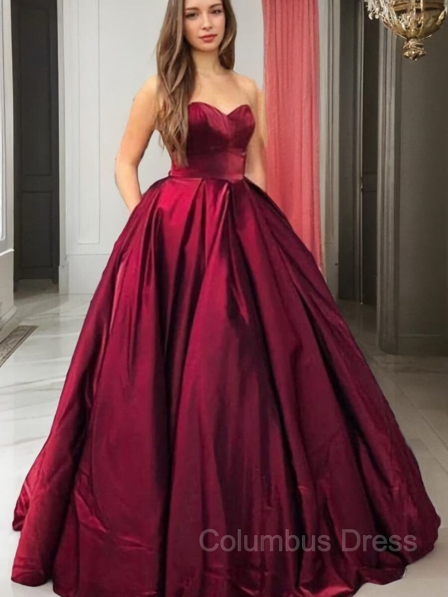Ball Gown Sweetheart Floor-Length Satin Corset Prom Dresses With Pockets Gowns, Floral Dress