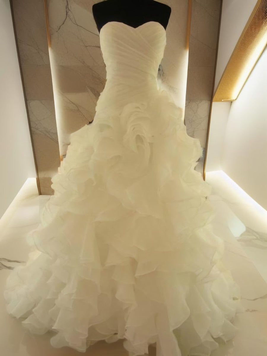 Ball-Gown Sweetheart Ruffles Court Train Organza Corset Wedding Dress outfit, Wedding Dress Gown