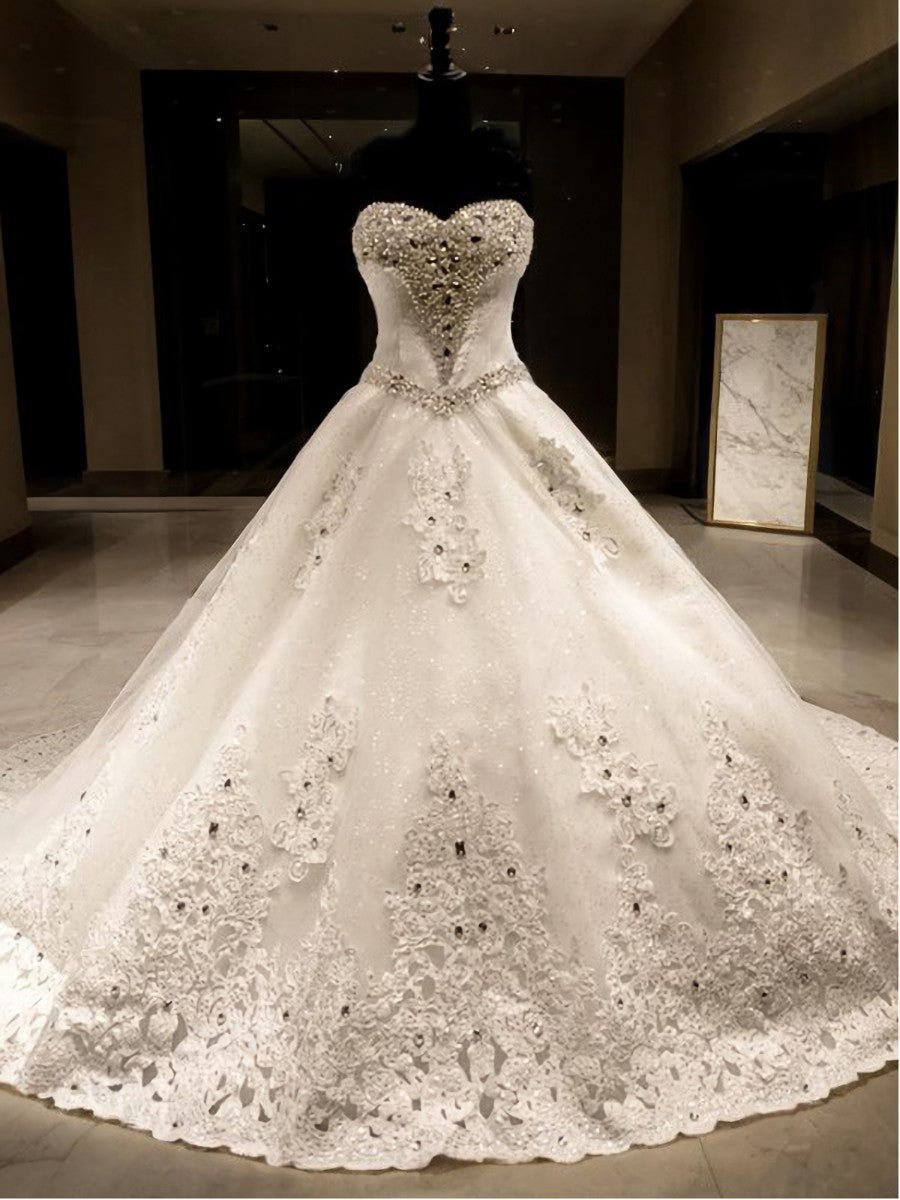 Ball-Gown Sweetheart Sequin Cathedral Train Tulle Corset Wedding Dress outfit, Wedding Dress Sale