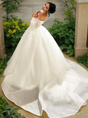 Ball Gown Sweetheart Sweep Train Satin Corset Wedding Dresses outfit, Wedding Dress Lace Sleeve
