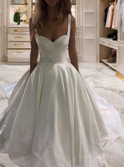 Ball Gown Sweetheart Sweep Train Satin Corset Wedding Dresses outfit, Wedding Dresses Long Sleeves