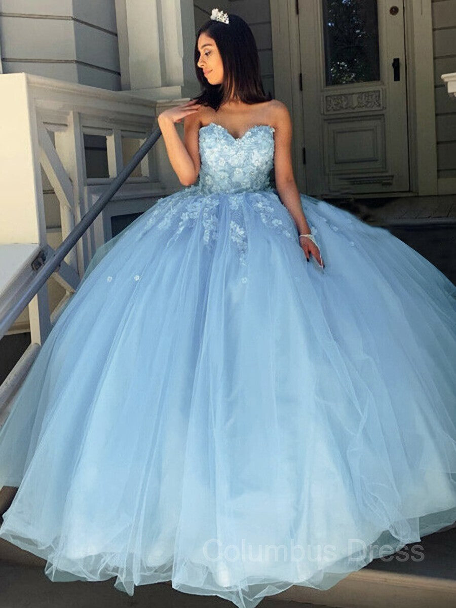 Ball Gown Sweetheart Sweep Train Tulle Corset Prom Dresses With Appliques Lace outfit, Formal Dress Stores Near Me