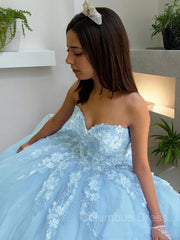 Ball Gown Sweetheart Sweep Train Tulle Corset Prom Dresses With Appliques Lace outfit, Formal Dresses Near Me