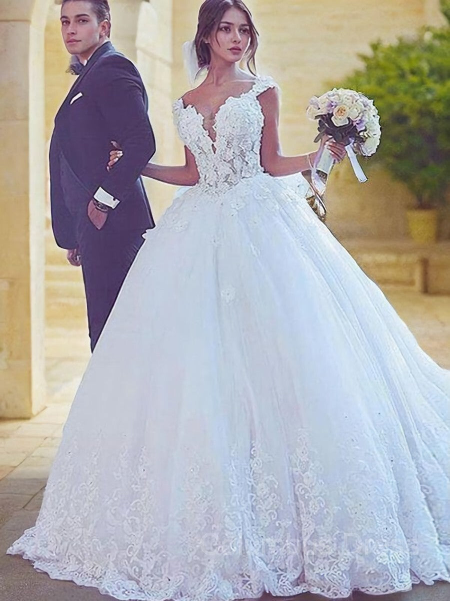 Ball Gown Sweetheart Sweep Train Tulle Corset Wedding Dresses With Appliques Lace outfit, Wedsing Dress Off The Shoulder
