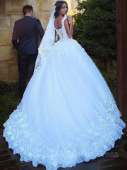 Ball Gown Sweetheart Sweep Train Tulle Corset Wedding Dresses With Appliques Lace outfit, Wedding Dress A Line Sleeves