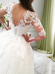 Ball Gown V-neck Cathedral Train Tulle Corset Wedding Dresses With Appliques Lace outfit, Wedding Dress Lace Sleeve