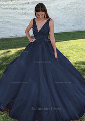 Ball Gown V Neck Court Train Lace Tulle Corset Prom Dress With Appliqued Beading outfit, Bridesmaids Dresses Yellow