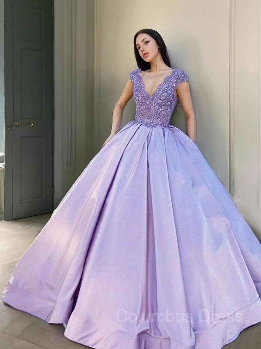 Ball Gown V-neck Floor-Length Satin Evening Dresses With Beading outfit, Party Dresses For Over 74S