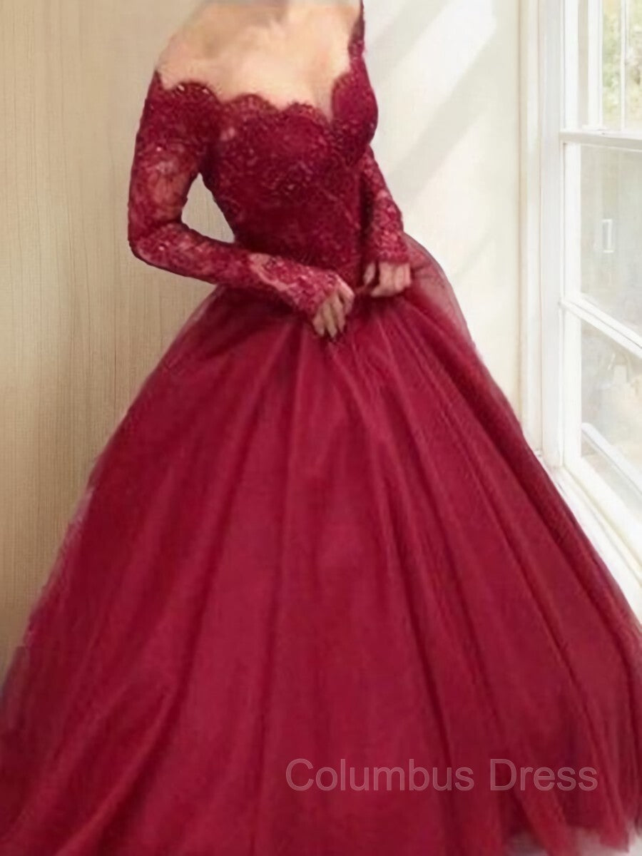 Ball Gown V-neck Floor-Length Tulle Corset Prom Dresses With Lace Outfits, Prom Dressed Short