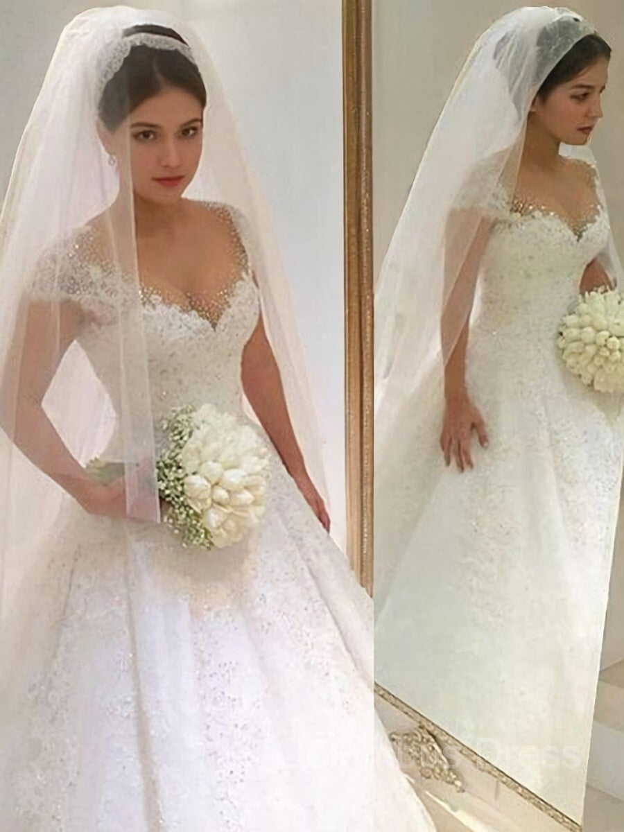 Ball Gown V-neck Floor-Length Tulle Corset Wedding Dresses With Beading outfit, Wedding Dress Elegent
