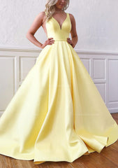 Ball Gown V Neck Sleeveless Satin Sweep Train Corset Prom Dress outfits, Party Dress Miami