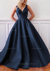 Ball Gown V Neck Sleeveless Satin Sweep Train Corset Prom Dress outfits, Party Dresses Miami