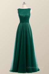 Bateau Green Tulle Long Corset Bridesmaid Dress outfit, Evening Dresses Long