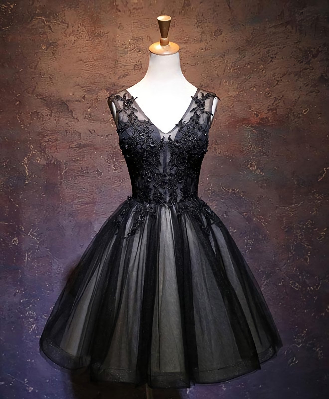Black V Neck Lace Short Corset Prom Dress, Black Party Dress Outfits, Prom Dresses Ideas