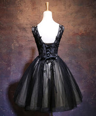 Black V Neck Lace Short Corset Prom Dress, Black Party Dress Outfits, Prom Dress Cheap