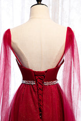 Burgundy Corset Prom Dresses, Spagetti-Strap Sleeveless Corset Prom Dress Tulle Ruffles with Beadings outfit, Burgundy Prom Dresses