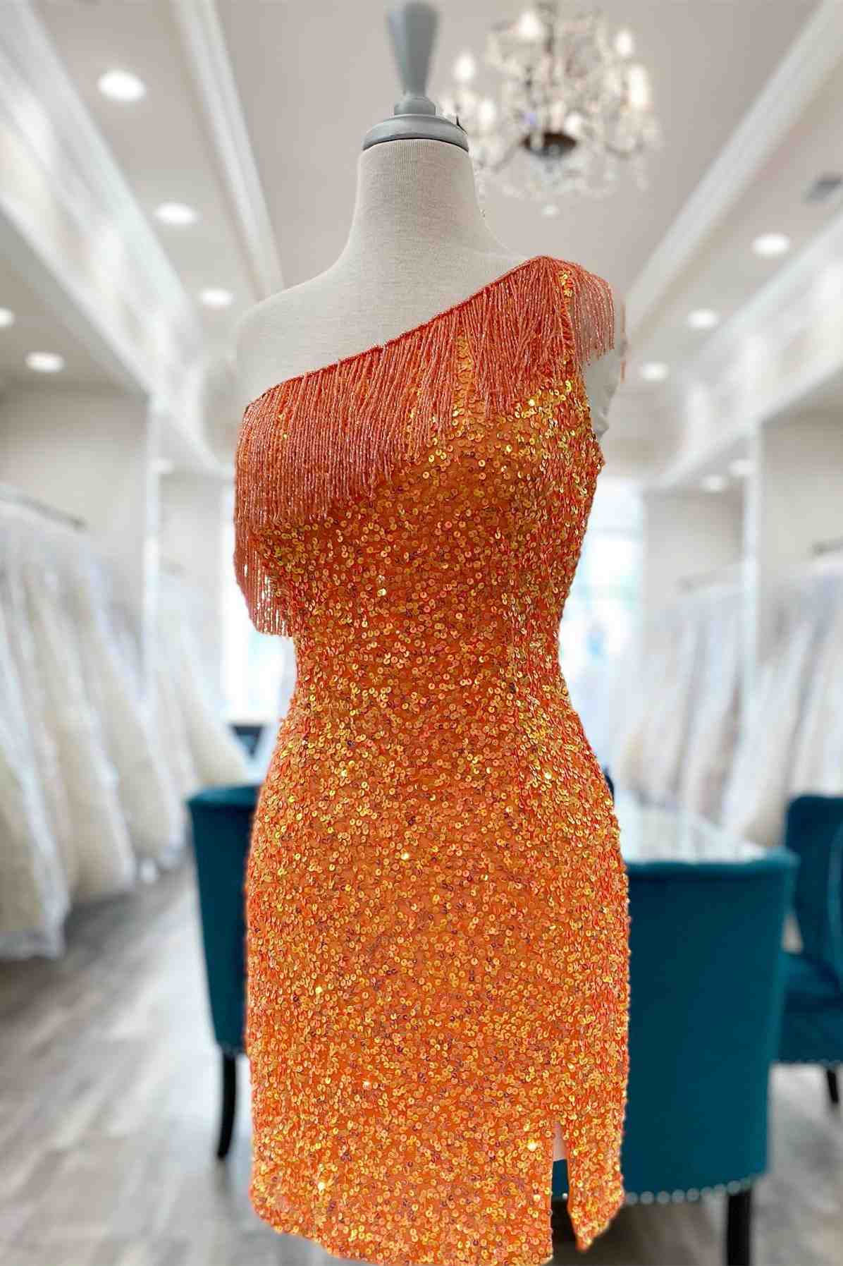 Beaded Fringe Orange Tight Short Corset Homecoming Dress Cocktail Dresses Wedding Outfits, Wedding Dress Styles