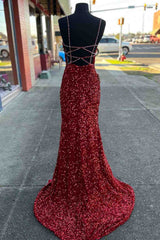 Beaded Straps Burgundy Sequins Mermaid Long Corset Prom Dress,Evening Dresses Elegant outfit, Gala Dress
