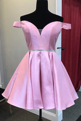 Beaded Waist Off the Shoulder Pink Corset Homecoming Dresses,Cocktail Dresses Parties outfits, Prom Dress Elegant