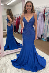 Beading V Neck Mermaid Corset Prom Dress outfits, Beading V Neck Mermaid Prom Dress