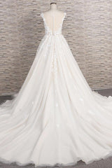 Beautiful Long A-line Tulle Lace Appliques Backless Corset Wedding Dress outfit, Wedding Dress Top