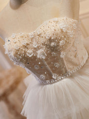 Beige Sweetheart Neck Tulle Puffy Short Corset Prom Dress, Beige Corset Homecoming Dress outfit, Homecoming Dress Websites