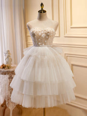 Beige Sweetheart Neck Tulle Puffy Short Corset Prom Dress, Beige Corset Homecoming Dress outfit, Homecoming Dresses Unique