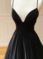 Black A-Line Velvet Long Corset Prom Dresses, Black Evening Dresses outfit, Bridesmaid Dress Style