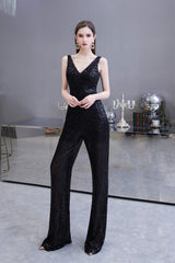 Shining V-neck Sequin Sleeveless Corset Prom Jumpsuit Gowns, Dream