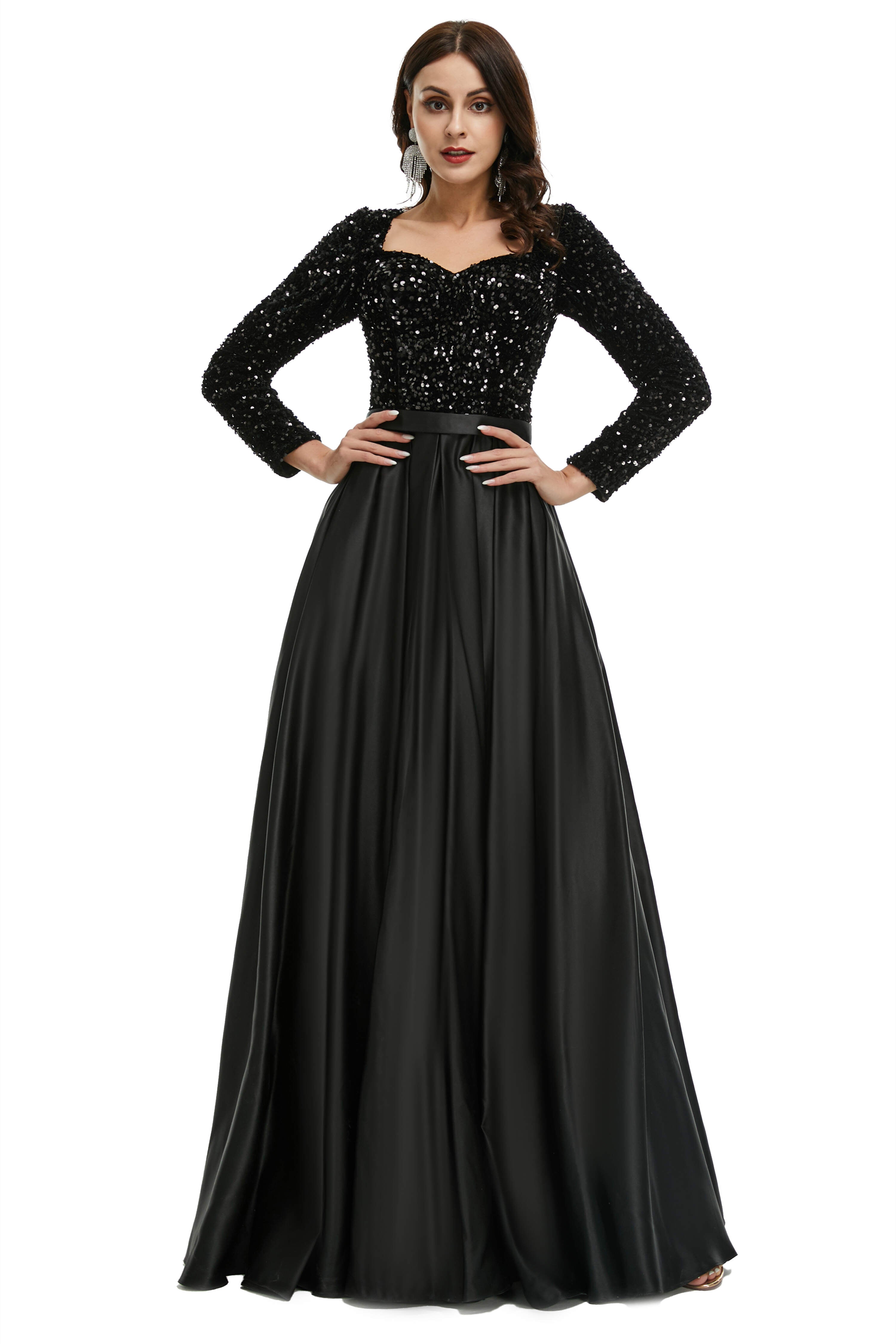 A-Line Sequins Sweet Neck Long Sleeve Corset Prom Dresses outfit, Prom Dress Uk