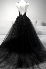 Black A-line Tulle with Lace Long Party Dress, Black Corset Formal Dress Corset Prom Dress outfits, Party Dress Large Size