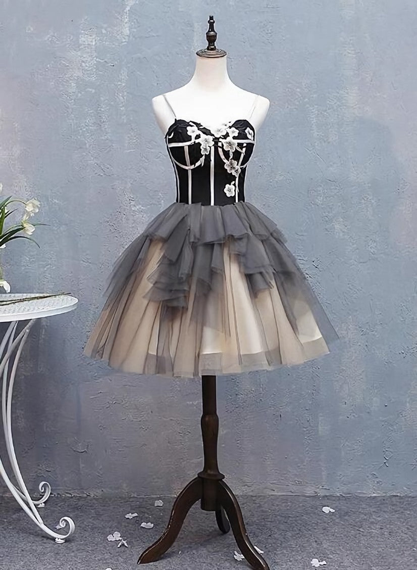 Black and Champagne Sweetheart Short Corset Formal Dress Party Dress, Short Corset Homecoming Dresses outfit, Prom Dress Long Ball Gown