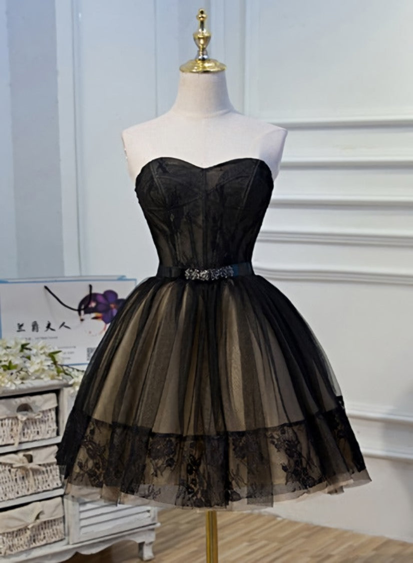 Black and Champagne Tulle Sweetheart Lace Short Party Dress, Tulle Corset Homecoming Dresses outfit, Bridesmaid Dresses Ideas