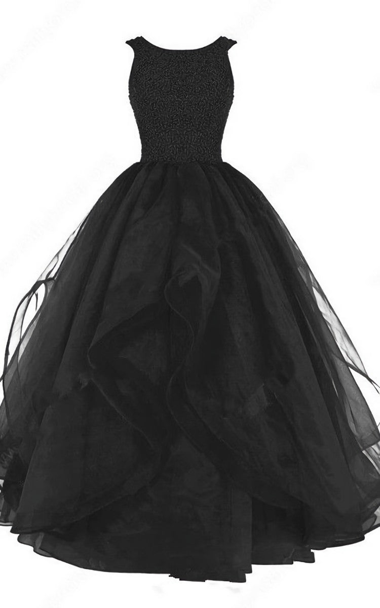 Black Corset Ball Gown Scoop Neck Organza Sleeveless Beading Long Corset Prom Dress outfits, Off Shoulder Dress