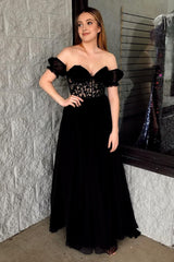 Black Corset A-Line Lace Long Corset Prom Dress outfits, Black Corset A-Line Lace Long Prom Dress