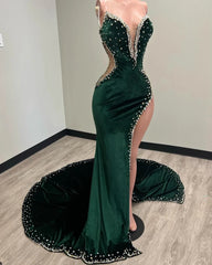 Black Girl Corset Prom Dresses Long Mermaid Green Corset Prom Gown With Train outfit, Party Dress Black And Gold