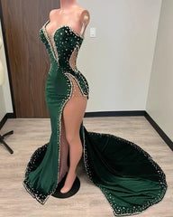 Black Girl Corset Prom Dresses Long Mermaid Green Corset Prom Gown With Train outfit, Prom Dress Inspiration