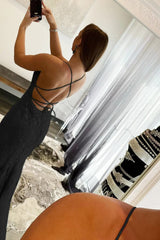 Black Halter Backless Corset Prom Dress outfits, Black Halter Backless Prom Dress