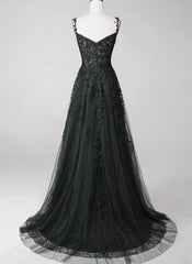 Black Lace Straps Beaded A-line Corset Prom Dress Party Dress, Black Floor Length Corset Formal Dress outfit, Bridesmaid Dress Chiffon