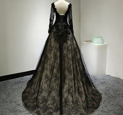 Black Long Sleeves Lace Corset Prom Dress, Black Evening Gown outfits, Formals Dresses Short