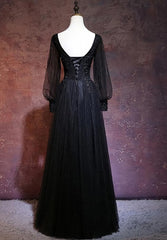 Black Long Sleeves V-neckline Evening Dress, Black Corset Prom Dress outfits, Prom Dress 2032