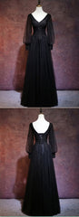 Black Long Sleeves V-neckline Evening Dress, Black Corset Prom Dress outfits, Party Dresses Jumpsuits