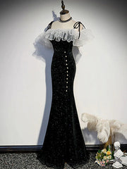 Black Mermaid Long Corset Formal Dress Party Dress, Off Shoulder Black Evening Dresses outfit, Homecoming Dress Short Tight