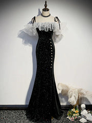 Black Mermaid Long Corset Formal Dress Party Dress, Off Shoulder Black Evening Dresses outfit, Homecoming Dresses Short Tight